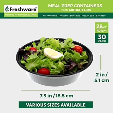 30 Pack Freshware Meal Prep Bowls - Microwave and Dishwasher Safe