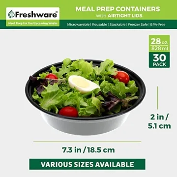 30 Pack Freshware Meal Prep Bowls - Microwave and Dishwasher Safe