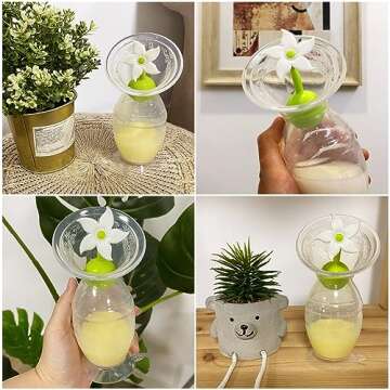 haakaa Manual Breast Pump with Suction Base and Flower Stopper Set for Breastfeeding (5oz/150ml)(Whi...