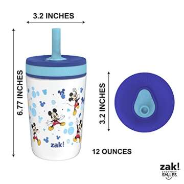 Zak Designs Disney Kelso Toddler Cups For Travel or At Home, 12oz Vacuum Insulated Stainless Steel Sippy Cup With Leak-Proof Design is Perfect For Kids (Mickey Mouse)