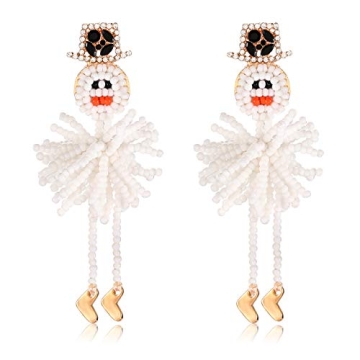 Christmas Earrings Xmas Snowman Dangle Earrings Boho Statement Beaded Snowman Drop Earrings Winter H...