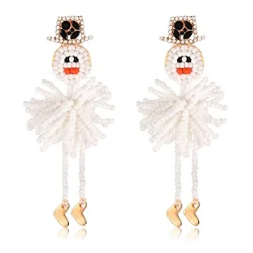 Christmas Earrings Xmas Snowman Dangle Earrings Boho Statement Beaded Snowman Drop Earrings Winter H...