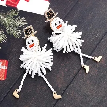 Christmas Earrings Xmas Snowman Dangle Earrings Boho Statement Beaded Snowman Drop Earrings Winter Holiday Jewelry for Women (Snowman)