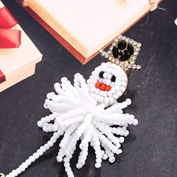 Christmas Earrings Xmas Snowman Dangle Earrings Boho Statement Beaded Snowman Drop Earrings Winter Holiday Jewelry for Women (Snowman)