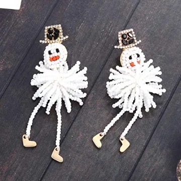 Christmas Earrings Xmas Snowman Dangle Earrings Boho Statement Beaded Snowman Drop Earrings Winter Holiday Jewelry for Women (Snowman)