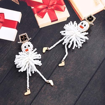 Christmas Earrings Xmas Snowman Dangle Earrings Boho Statement Beaded Snowman Drop Earrings Winter Holiday Jewelry for Women (Snowman)