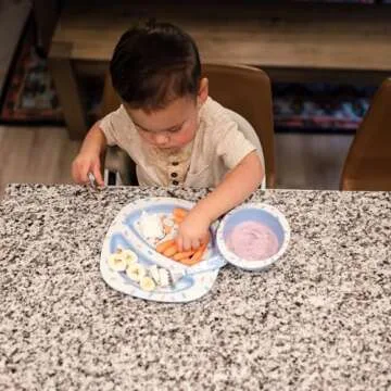 The First Years Bluey 4-Piece Place Setting - BPA Free Dishwasher Safe Toddler Dinnerware Set with Divided Plate, Bowl, Fork, Spoon - Multicolor