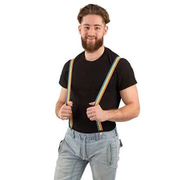 CoverYourHair Rainbow Suspenders - Suspenders - Adjustable Suspenders w/Braces - Y-Back Elastic