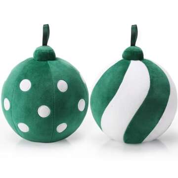 Lineshading 2 Pcs Christmas Ball Pillows 7 Inch Round Xmas Throw 3D Christmas Shaped Pillow Cute Ball Decoration for Couch Chair Bed Living Room(Stripes Dots,Green and White)