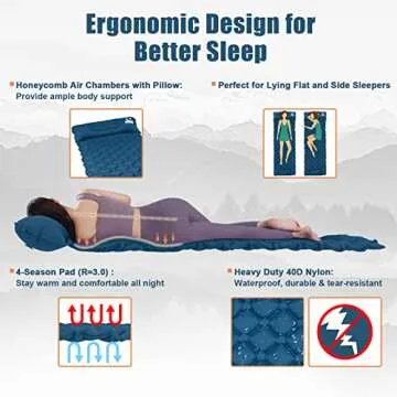 VALEHOWL 800g Ultralight Inflatable Sleeping Pad for Camping, with Foot Pump and Pillow, Compact Camping Mattress for Outdoors, Backpacking, Hiking