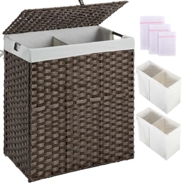 Greenstell Laundry Hamper with Lid, Easy Setup, 110L Stylish Wicker Basket