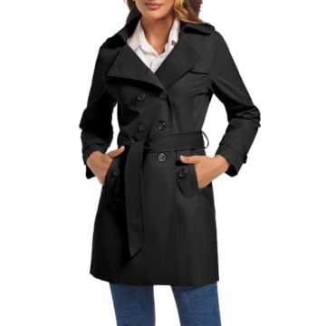FARVALUE Women's Double Breasted Trench Coat Water Resistant Windbreaker Classic Belted Lapel Overco...