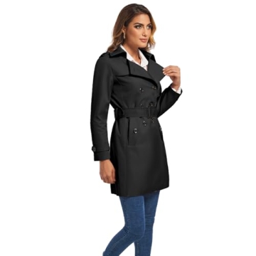 FARVALUE Double Breasted Women's Trench Coat Stylish & Versatile