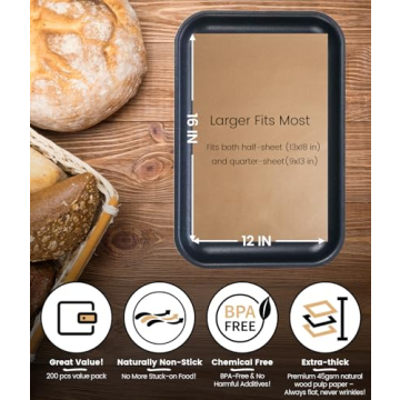 200 Pcs Non-Toxic Pre-Cut Parchment Paper Sheets for Baking