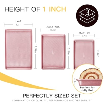 HONGBAKE Nonstick Cookie Sheet Set with Diamond Texture