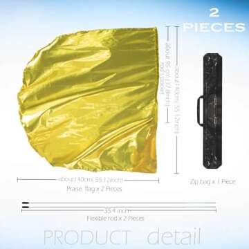 Wuchieal 55" Praise Dance Worship Flags with Flexible Rods Semicircle Worship Angel Wing Flag for Dance Church 2 pieces Gold