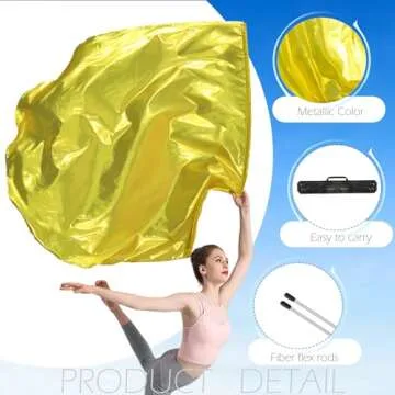 Wuchieal 55" Praise Dance Worship Flags with Flexible Rods Semicircle Worship Angel Wing Flag for Dance Church 2 pieces Gold