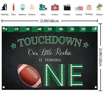 Crefelimas Touchdown One Birthday Backdrop Our Little Rookie is Turning One Football 1st Birthday Ba...