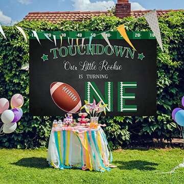 Crefelimas Touchdown One Birthday Backdrop Our Little Rookie is Turning One Football 1st Birthday Background Sports Baby Decorations Copper Grommets Banner