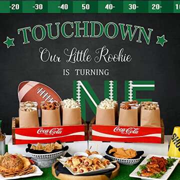 Crefelimas Touchdown One Birthday Backdrop Our Little Rookie is Turning One Football 1st Birthday Background Sports Baby Decorations Copper Grommets Banner