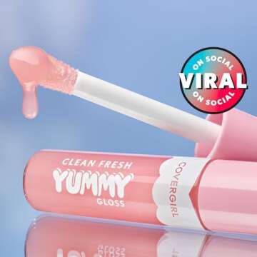 COVERGIRL Clean Fresh Yummy Lip Gloss, Sunshine Rays, W&F, Hydrating, Non-Sticky, Hyaluronic Acid, Glassy Shine, 0.33oz