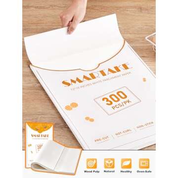 SMARTAKE 300 Pcs Parchment Paper Baking Sheets - Non-Stick