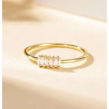 TIGRADE 1.5mm Eternity Ring 14k Gold Plated Stacking Ring Baguette Cubic Zirconia Petite Wedding Ban...