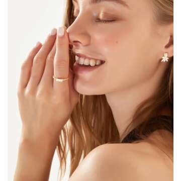 TIGRADE 1.5mm Eternity Ring 14k Gold Plated Stacking Ring Baguette Cubic Zirconia Petite Wedding Band for Women Size 3-12, Gold, Size 4