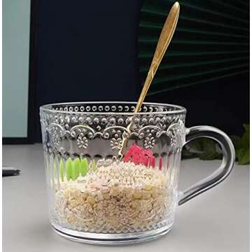 DONYU 2 Pack 14.5 oz Glass Coffee Mug with Lid,Premium Drinking Glasses Tumblers, Vintage Glassware Set for coffee, Juice, Beverages (Clear)