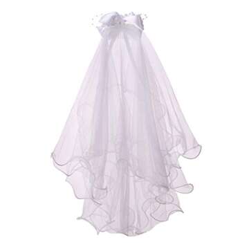 Colorful House Flower Girls White First Communion Veil Headband with Bow (60cm/24 inch, Bead bowknot...