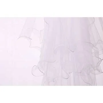 Colorful House Flower Girls White First Communion Veil Headband with Bow (60cm/24 inch, Bead bowknot)