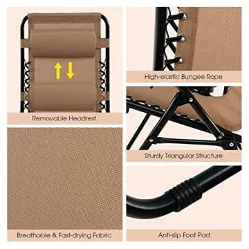 Goplus Zero Gravity Chair, Adjustable Folding Reclining Lounge Chair with Pillow and Cup Holder, Patio Lawn Recliner for Outdoor Indoor Pool Camp Yard (Set of 2, Beige)