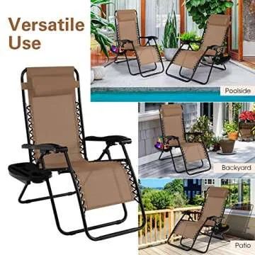 Goplus Zero Gravity Chair, Adjustable Folding Reclining Lounge Chair with Pillow and Cup Holder, Patio Lawn Recliner for Outdoor Indoor Pool Camp Yard (Set of 2, Beige)