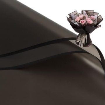 Corkwaw 20 Pcs Black Border Wrapping Paper for Valentine's Day Bouquet, Waterproof Floral Gift Packa...