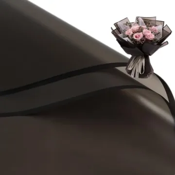 Corkwaw 20 Pcs Black Border Wrapping Paper for Valentine's Day Bouquet, Waterproof Floral Gift Packa...