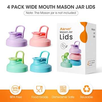Aieve Mason Jar Lids, 4 Pack Wide Mouth Mason Jar Pour Spout Lid, Canning Lids with Flip Top Lid, Leak-Proof
