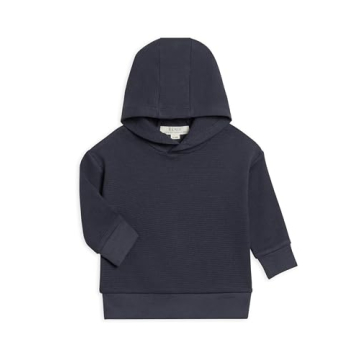 Colored Organics 100% Organic Cotton Long Sleeve Baby Hoodie Pullover - Navy Waffle - 3-6M