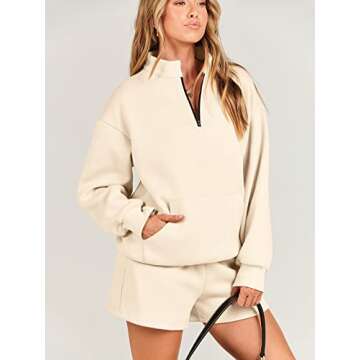 ANRABESS Women 2 Piece Outfits Sweatshirt Shorts Sets 2024 Oversized Casual Lounge Sweat Set Sweatsu...