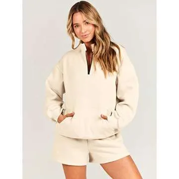 ANRABESS Women 2 Piece Outfits Sweatshirt Shorts Sets 2024 Oversized Casual Lounge Sweat Set Sweatsuit Workout Tracksuit Beige Medium