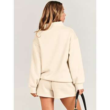 ANRABESS Women 2 Piece Outfits Sweatshirt Shorts Sets 2024 Oversized Casual Lounge Sweat Set Sweatsuit Workout Tracksuit Beige Medium