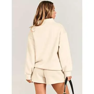 ANRABESS Women 2 Piece Outfits Sweatshirt Shorts Sets 2024 Oversized Casual Lounge Sweat Set Sweatsuit Workout Tracksuit Beige Medium