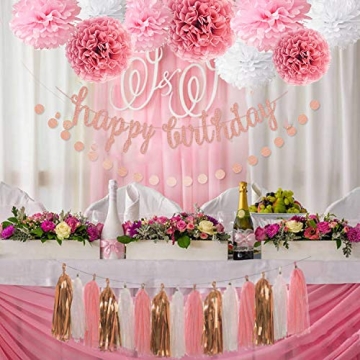 OuMuaMua Pink Rose Gold Birthday Decorations Set for Parties