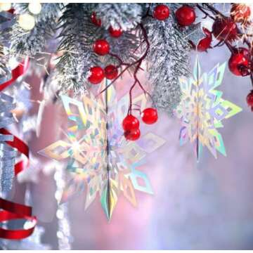 GuassLee Christmas Hanging Snowflakes Decorations Clearance 15pcs 3D Iridescent Paper Snowflakes Snow Flakes Garland for Winter Wonderland Frozen Christmas Birthday Party Decorations