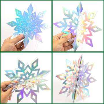 GuassLee Christmas Hanging Snowflakes Decorations Clearance 15pcs 3D Iridescent Paper Snowflakes Snow Flakes Garland for Winter Wonderland Frozen Christmas Birthday Party Decorations