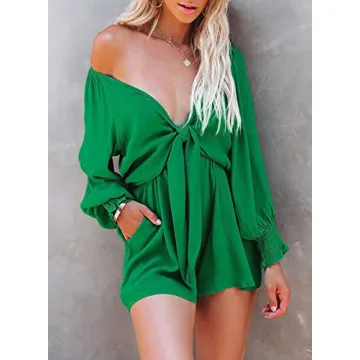 AlvaQ Summer Flowy Wide Leg Romper with Pockets