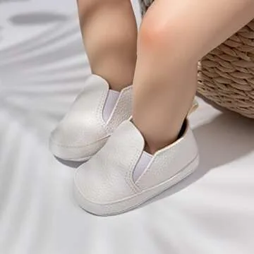 Meckior Infant Baby Girls Boys Canvas Shoes Soft Sole Toddler Slip-On Crib Moccasins Casual Sneaker Austin Boy's Flat Lazy Loafers First Walkers Shoe A/White