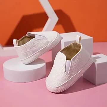 Meckior Infant Baby Girls Boys Canvas Shoes Soft Sole Toddler Slip-On Crib Moccasins Casual Sneaker Austin Boy's Flat Lazy Loafers First Walkers Shoe A/White