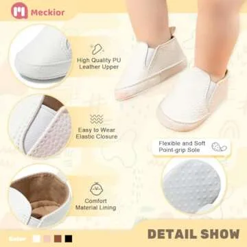 Meckior Infant Baby Girls Boys Canvas Shoes Soft Sole Toddler Slip-On Crib Moccasins Casual Sneaker Austin Boy's Flat Lazy Loafers First Walkers Shoe A/White