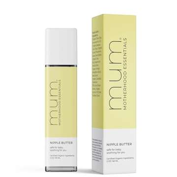 Mum Motherhood Essentials Premium Organic Nipple Butter (2oz), Lanolin Free, Nourishing Nipple Cream...