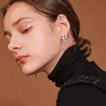 QLUYCKW Crystal Christmas Earrings Cute Handmade Sparkly Snowflake Snowman Red Green Tree Star Statement Dangle Drop Earrings Winter Holiday Jewelry for Women Xmas (Silver Christmas Bow)